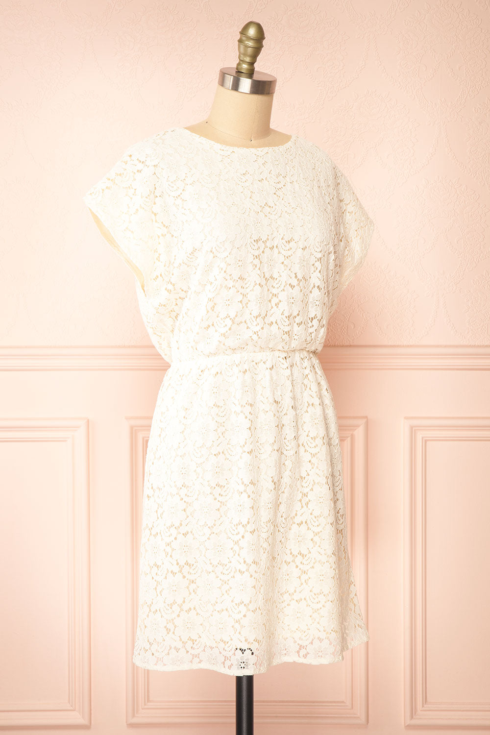 Skileta Lace Short Ivory Dress w/ Batwing Sleeve | Boutique 1861 side view