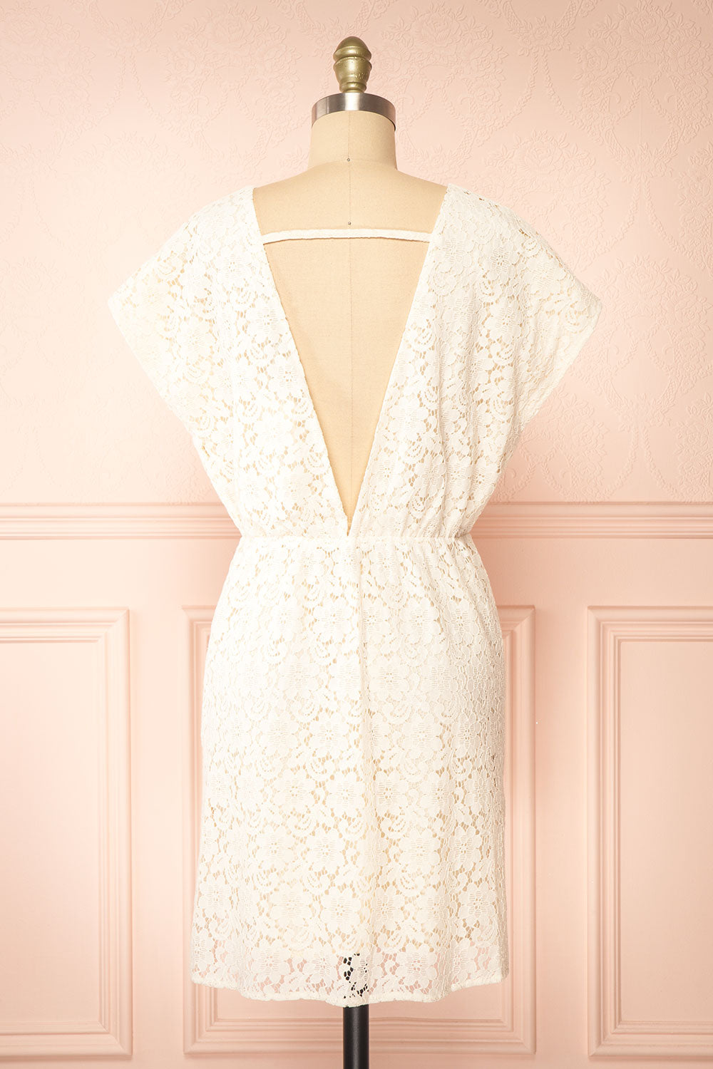 Skileta Lace Short Ivory Dress w/ Batwing Sleeve | Boutique 1861 back view