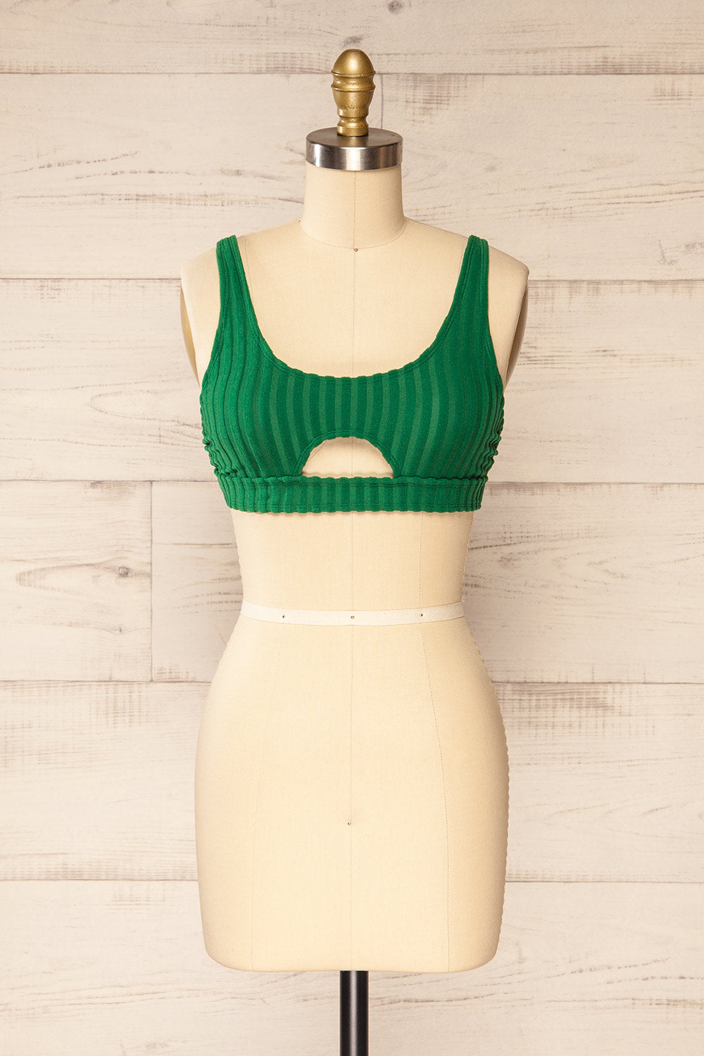 Soiya Green Ribbed Bikini Top | La petite garçonne front view
