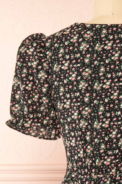 Sokka Black Floral Midi Dress w/ Short Sleeves | Boutique 1861 back