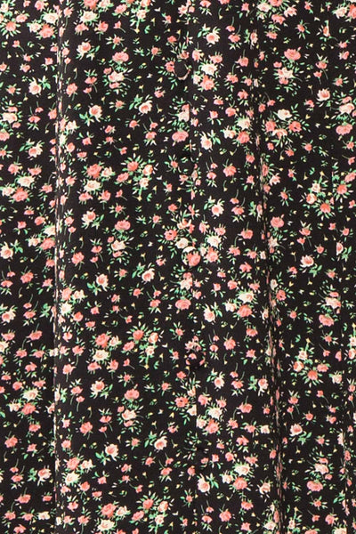 Sokka Black Floral Midi Dress w/ Short Sleeves | Boutique 1861 fabric
