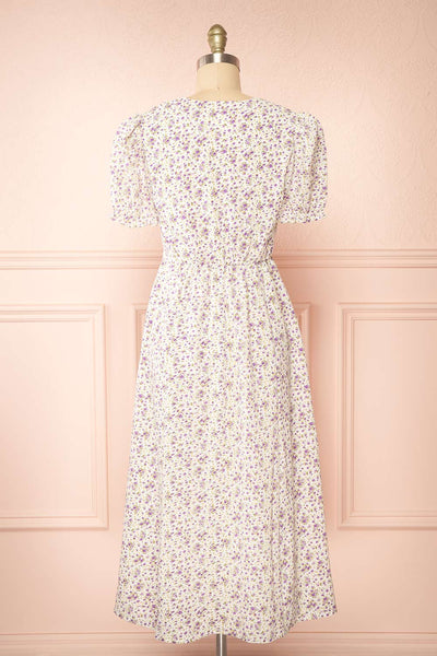 Sokka White Floral Midi Dress w/ Short Sleeves | Boutique 1861 back view