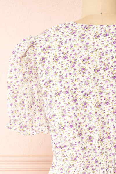 Sokka White Floral Midi Dress w/ Short Sleeves | Boutique 1861 back