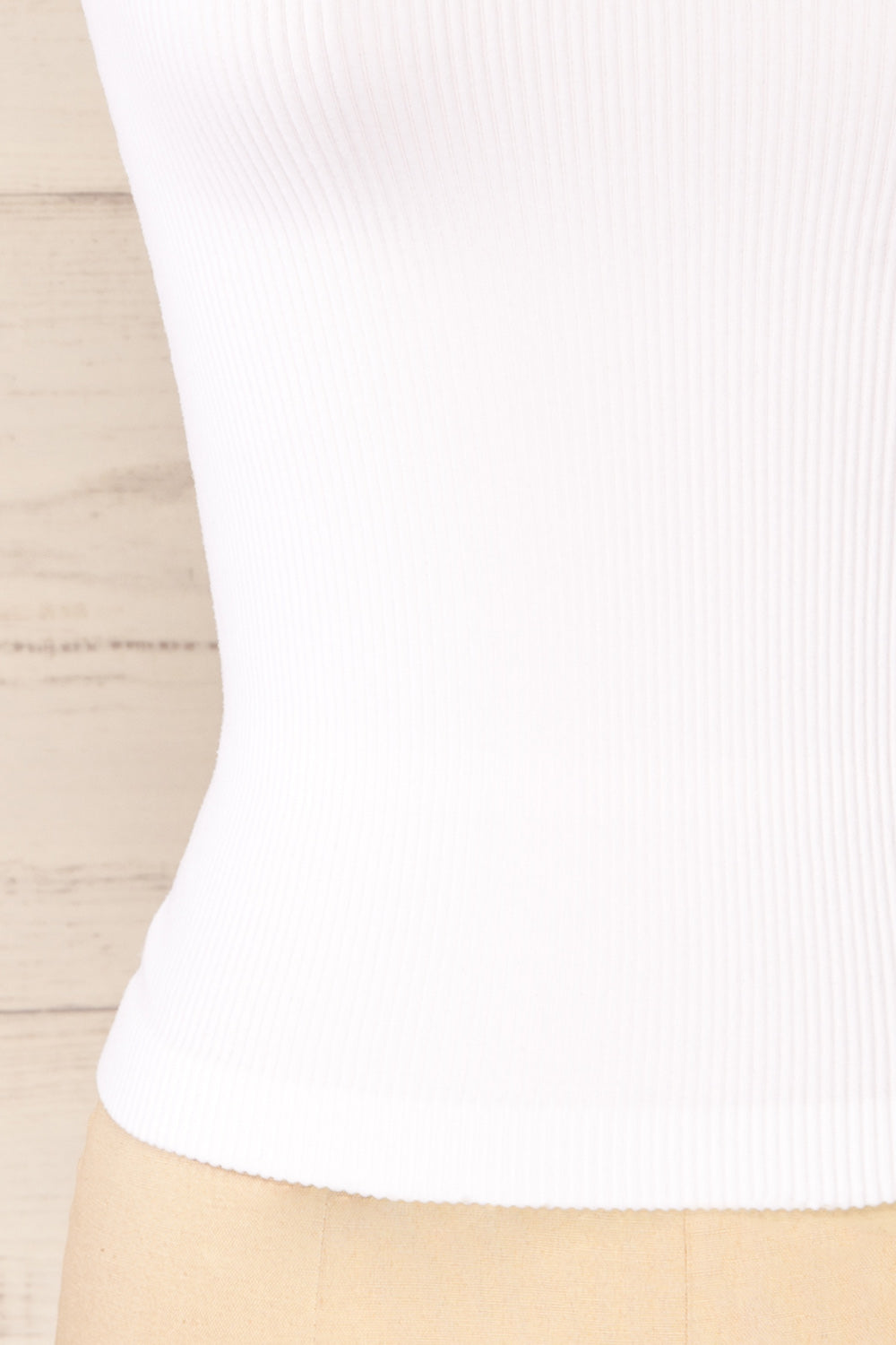 Somensac White Ribbed Camisole w/ Lace Trim | Boutique 1861 bottom close-up