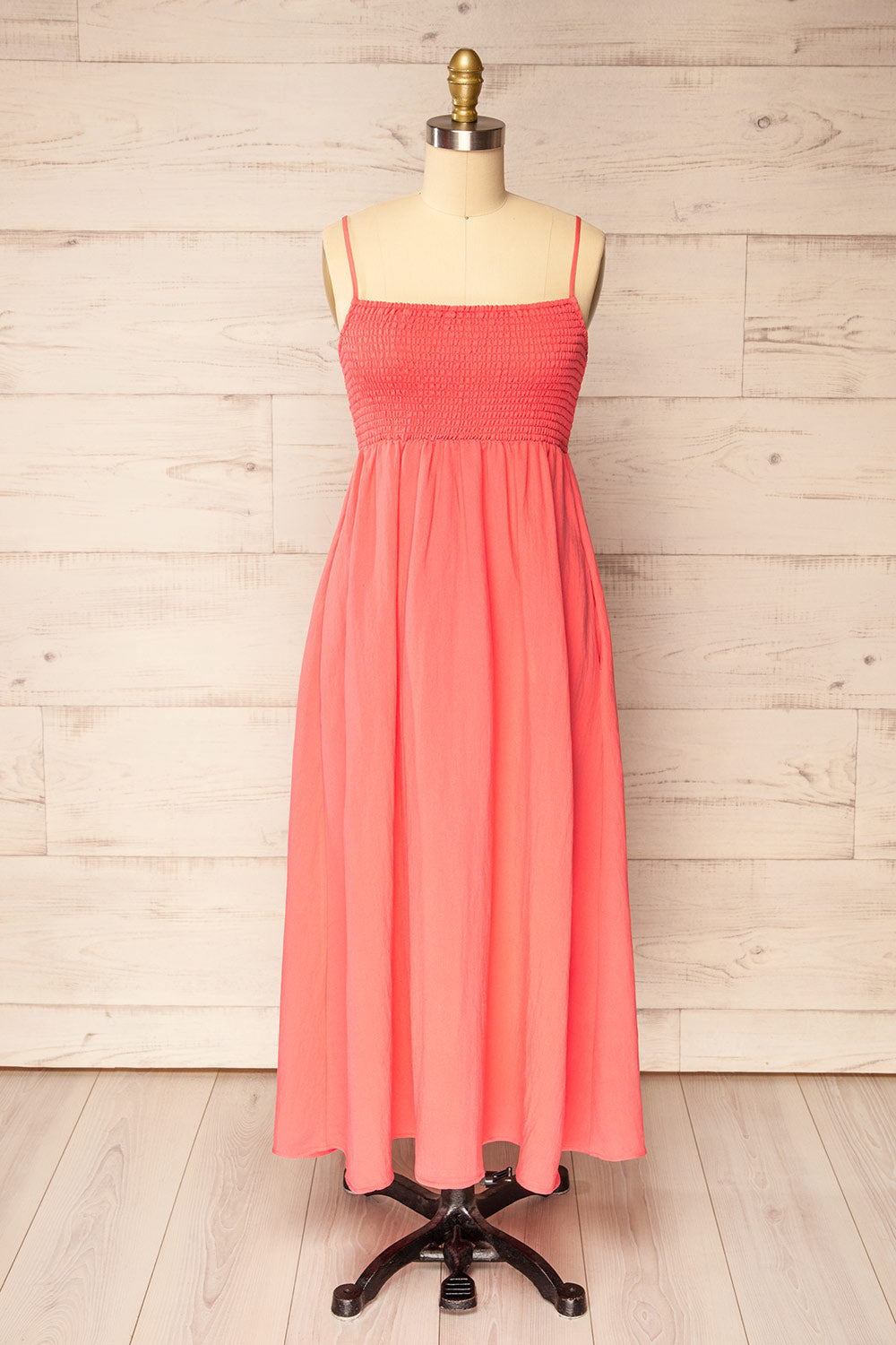 Somica Pink | Long Coral Dress with Empire Waist Somica Pink | Long Coral Dress with Empire Waist