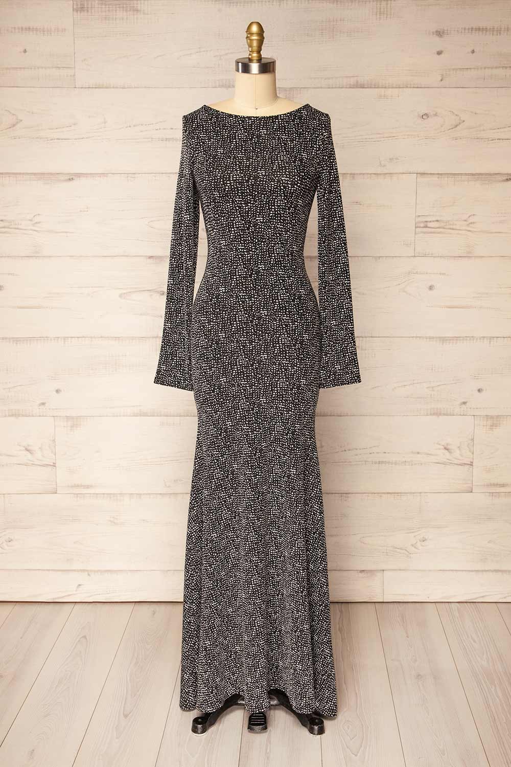 Sophya Black Long Sleeved Mermaid Maxi Dress | La petite garçonne front view