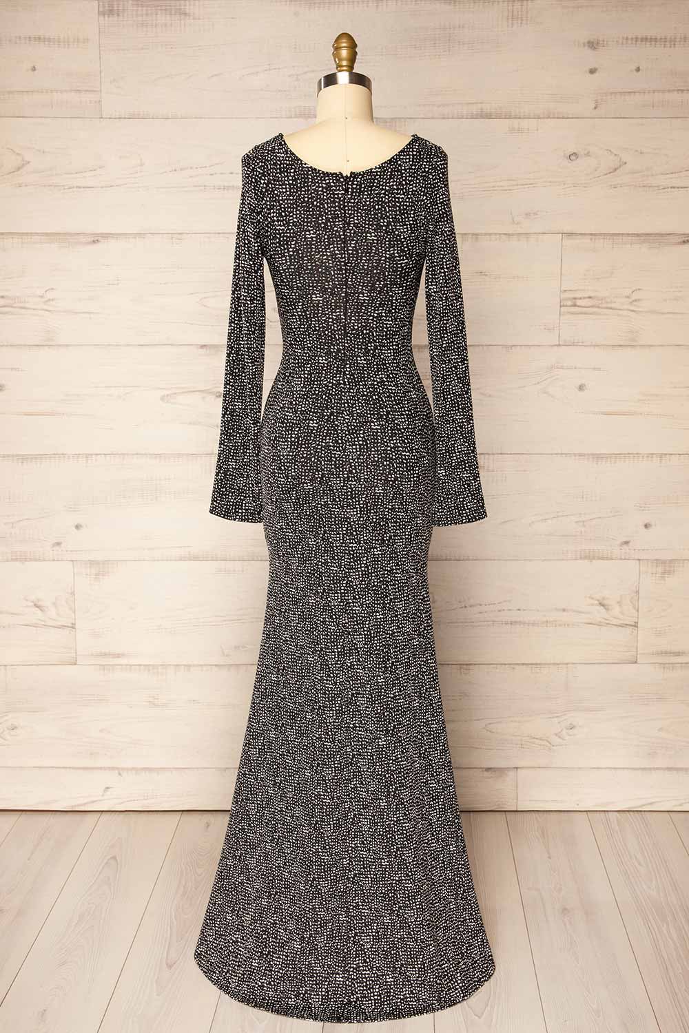 Sophya Black Long Sleeved Mermaid Maxi Dress | La petite garçonne back view