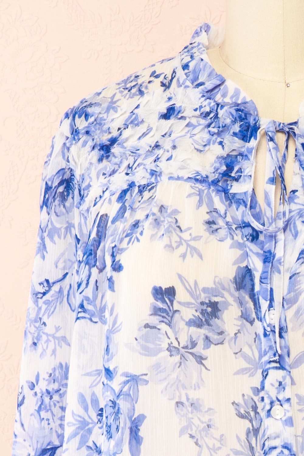 Soranna Blue Floral Chiffon Blouse with Front Tie | Boutique 1861 front