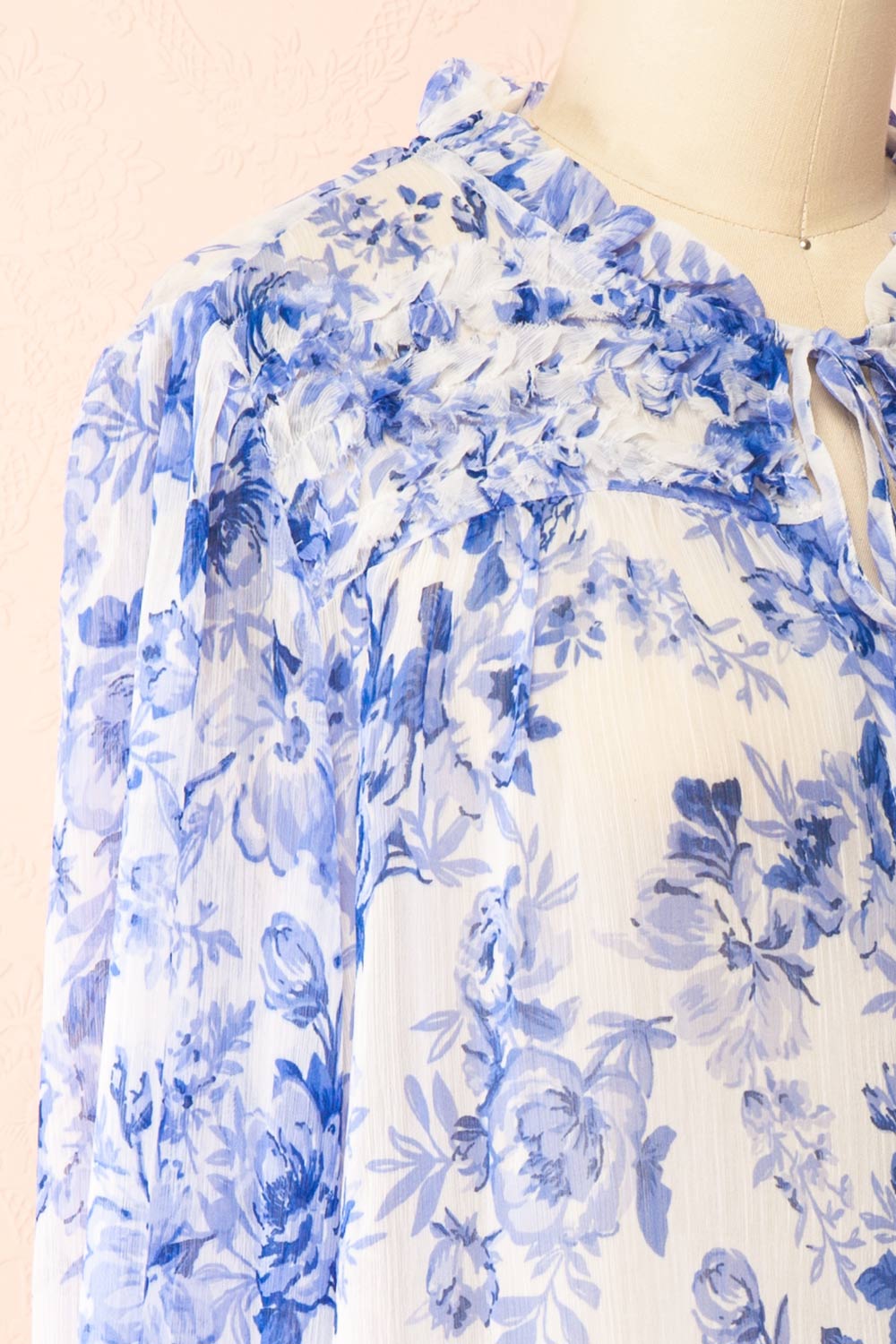 Soranna Blue Floral Chiffon Blouse with Front Tie | Boutique 1861 side