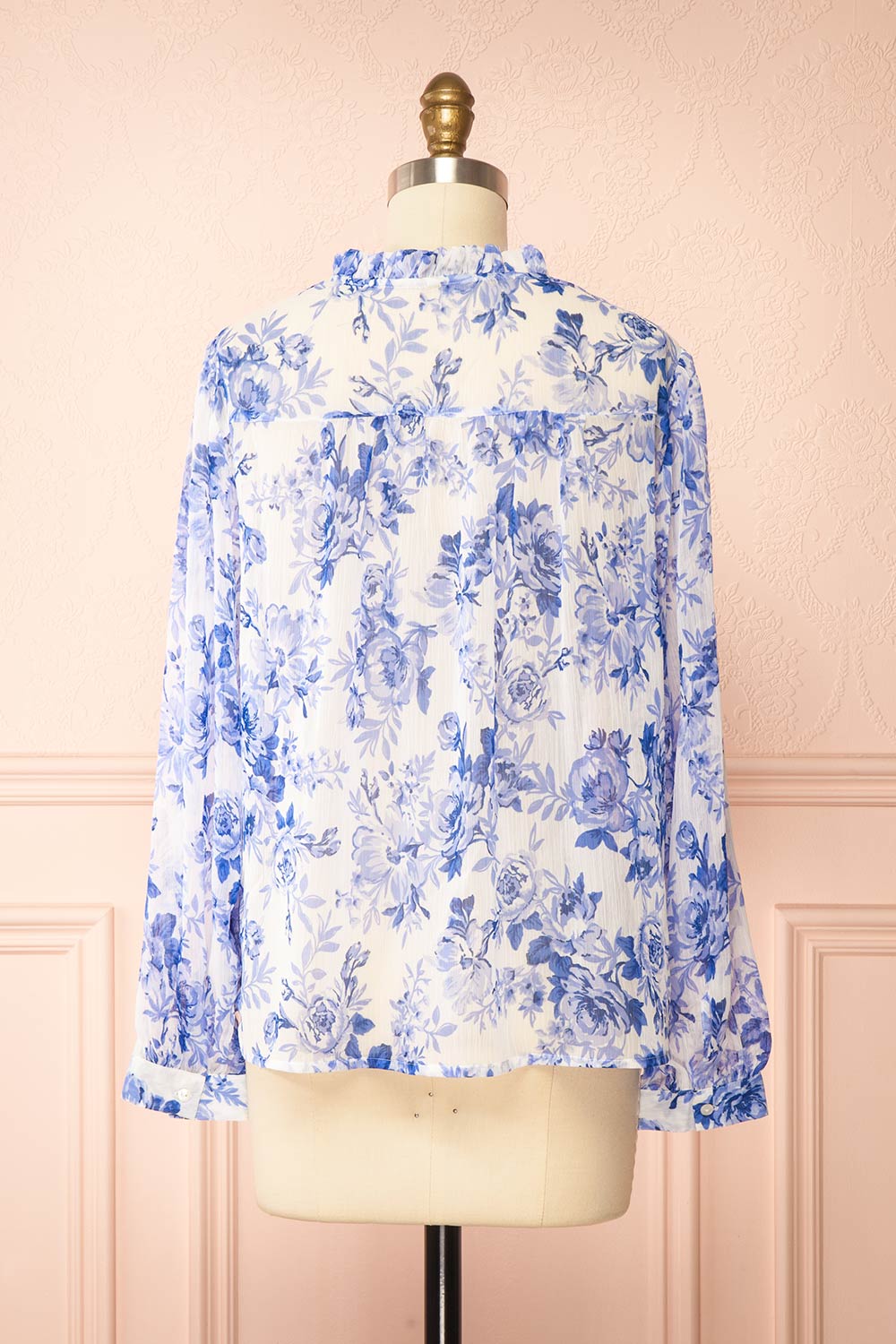 Soranna Blue Floral Chiffon Blouse with Front Tie | Boutique 1861 back view