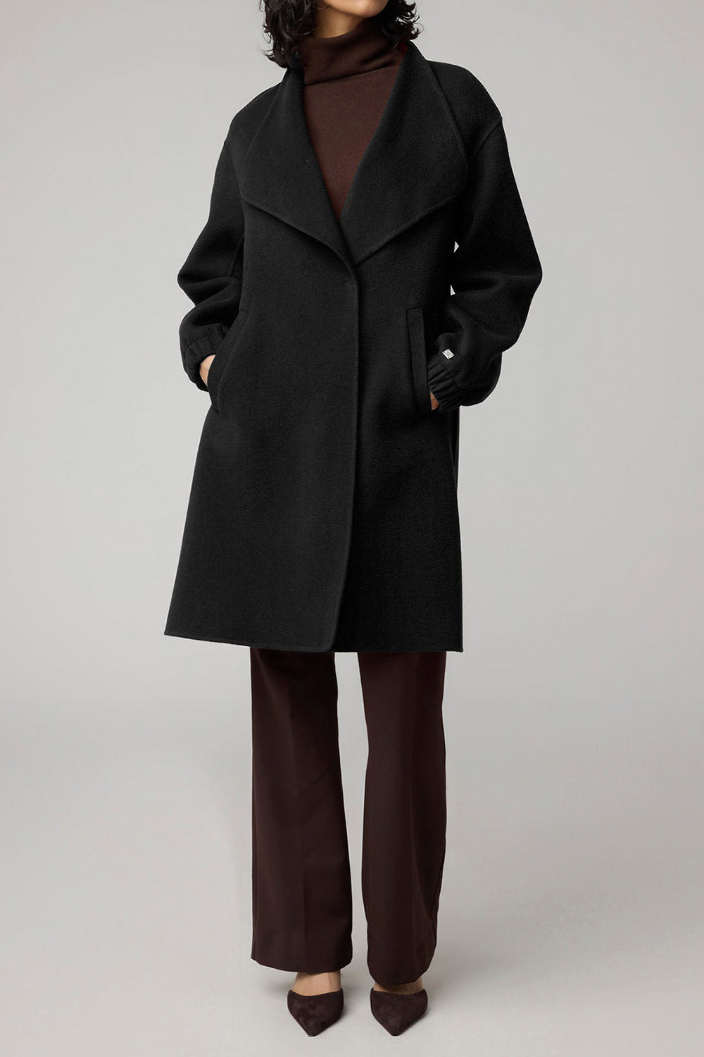 Souzie Black Oversized Wool Coat | La petite garçonne on model