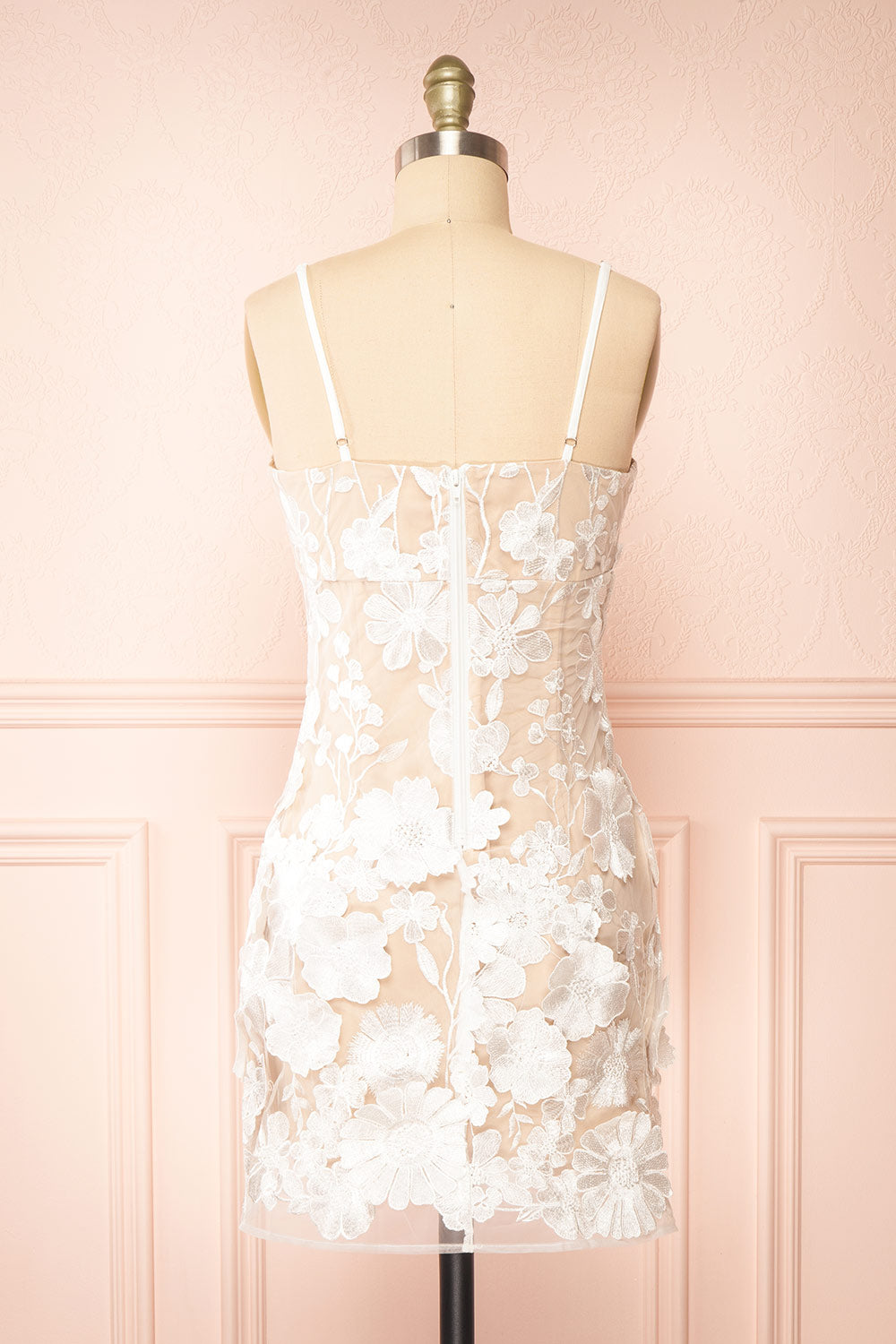 Stacia Short White Mesh Dress w/ Floral Appliqués | Boudoir 1861 back view