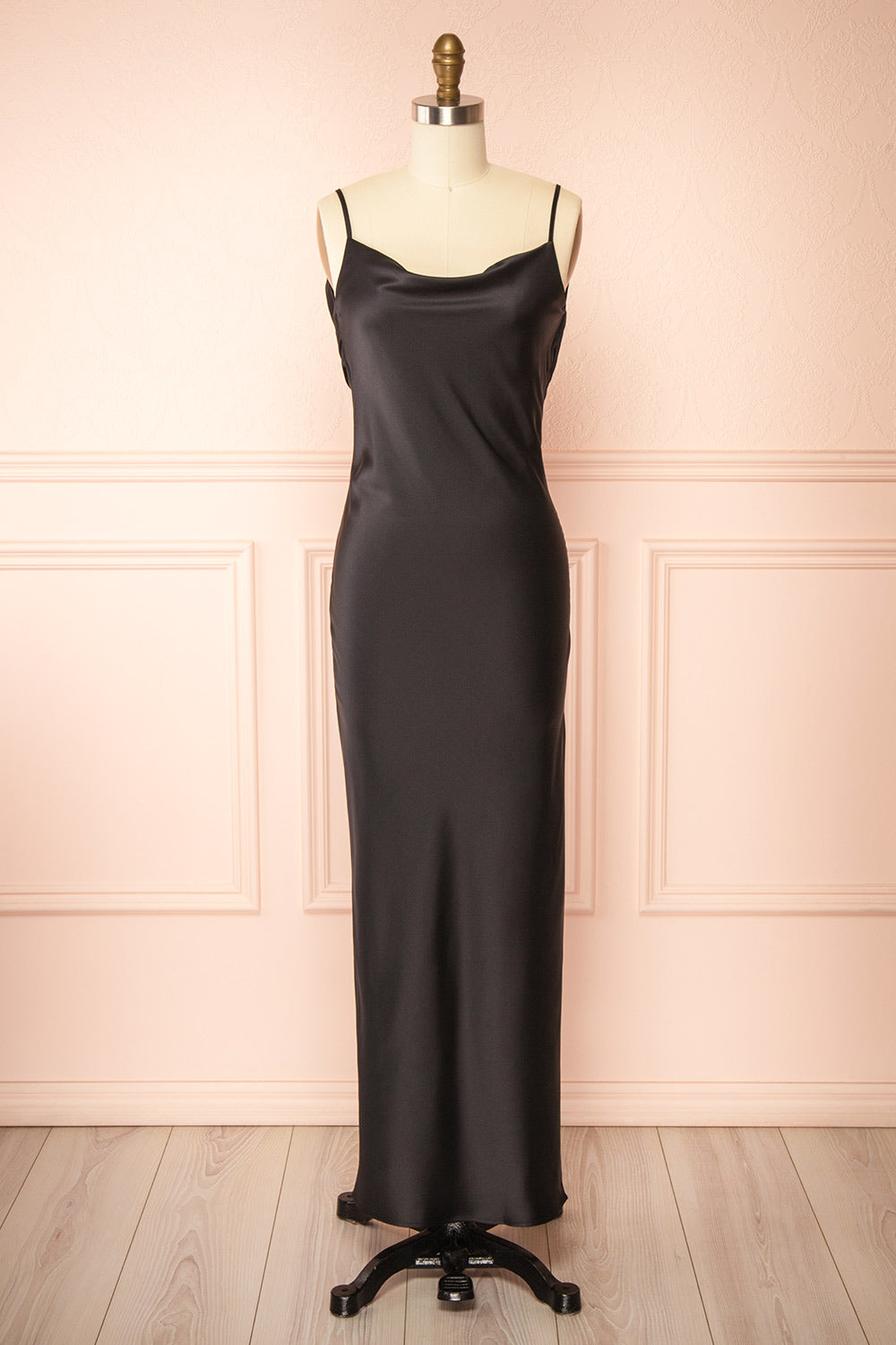 Stacy Black Long Satin Dress w/ Open Back