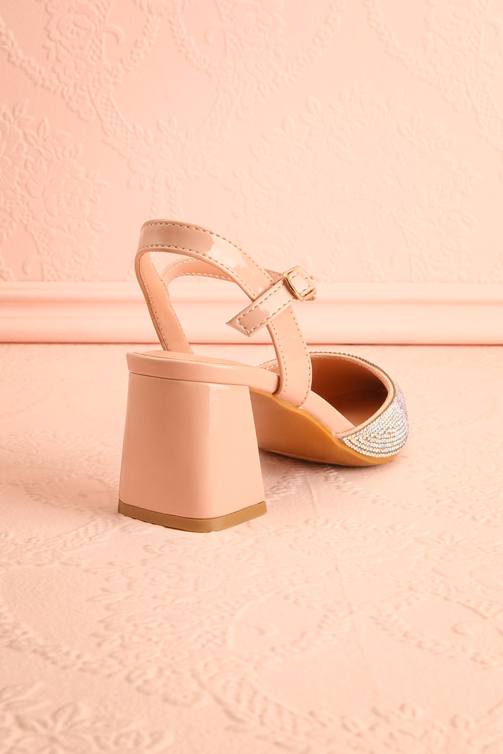 Starlight Beige Pointed Toe Heel w/ Crystals | Boutique 1861 back view