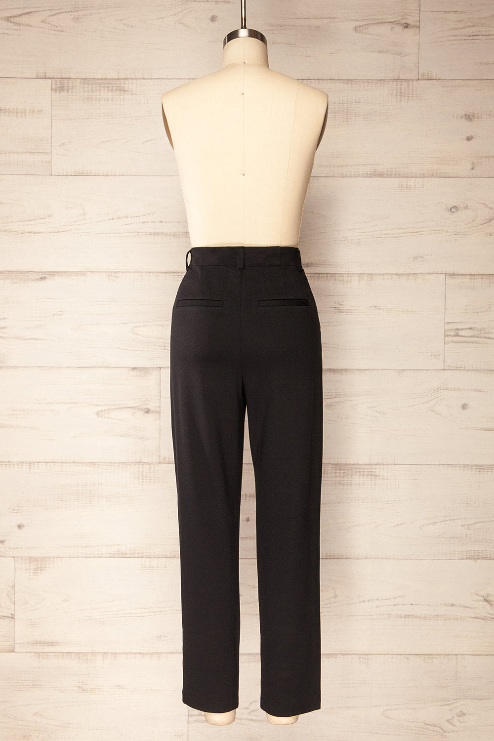 Stockport Black High-Waisted Straight-Leg Pants | La petite garçonne back view