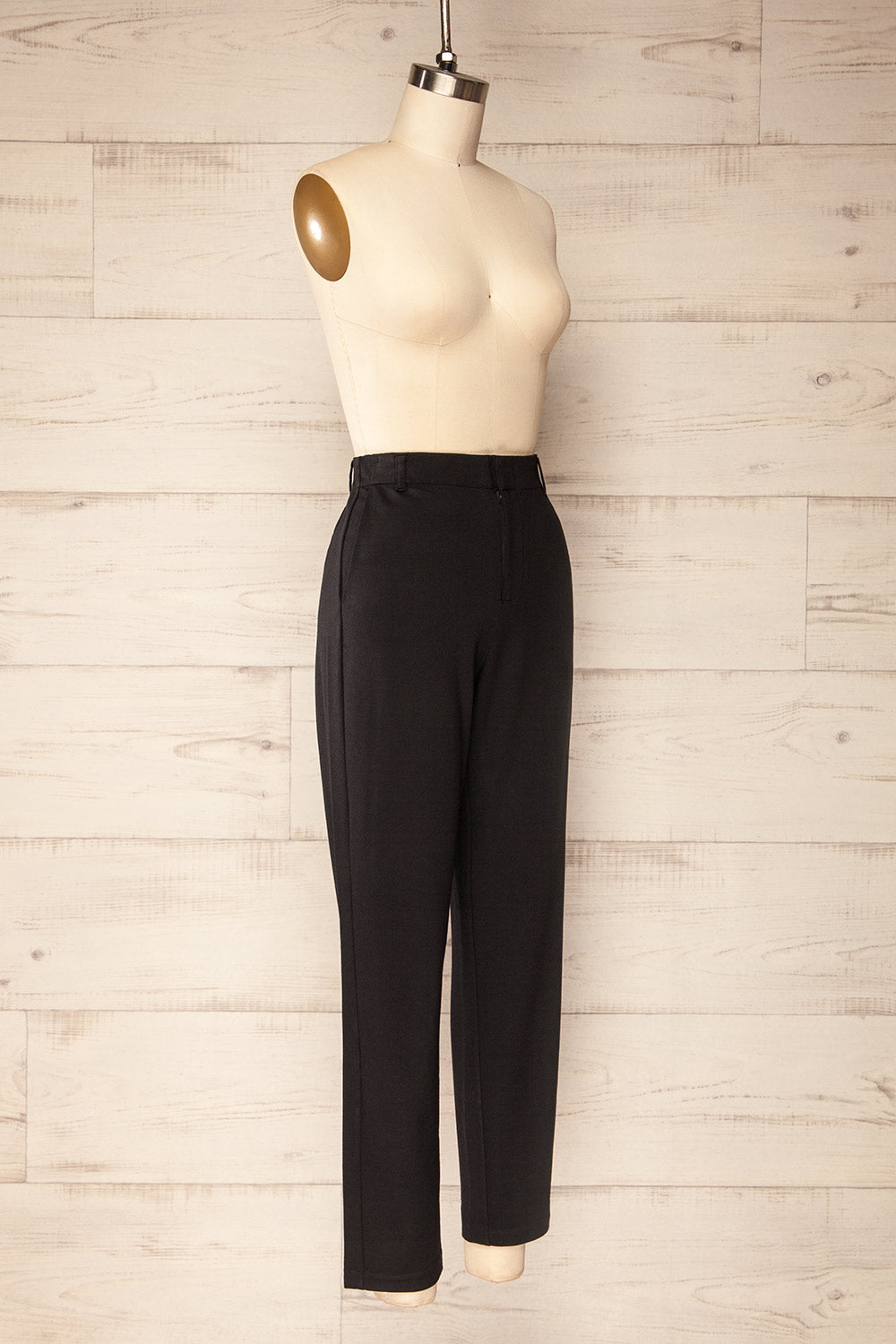 Stockport Black High-Waisted Straight-Leg Pants | La petite garçonne side view