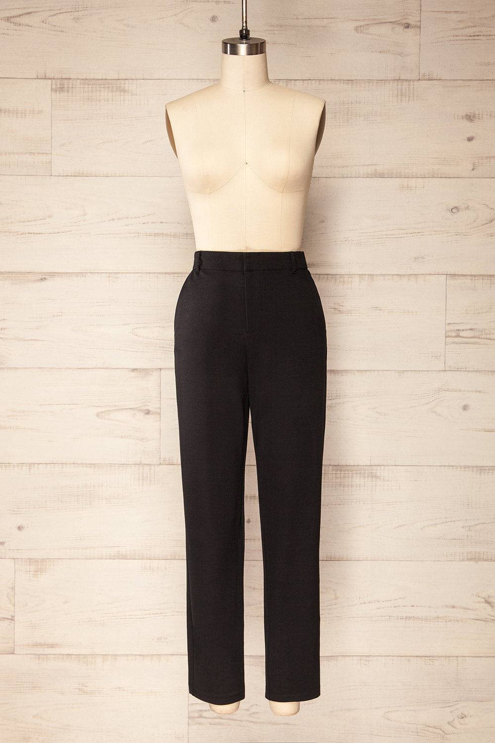 Stockport Black High-Waisted Straight-Leg Pants | La petite garçonne front view