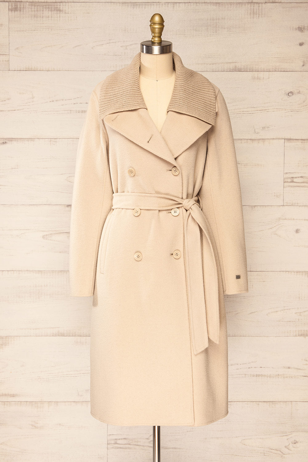 Strasbourg Long Beige Wool Coat w/ Belt | La petite garçonne fornt view