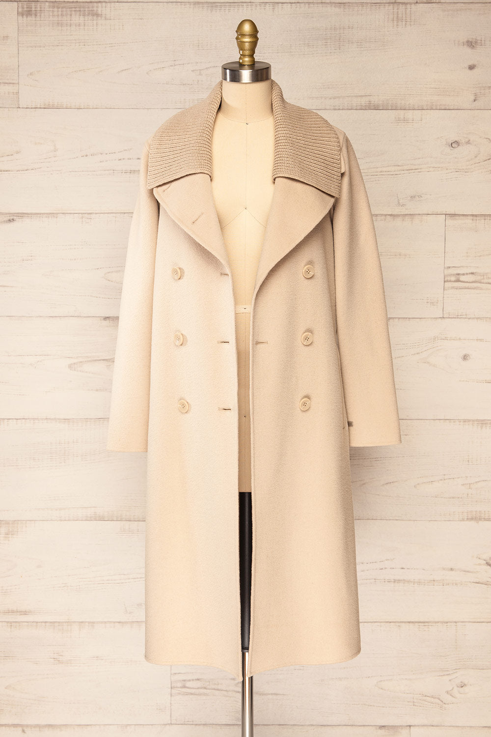 Strasbourg Long Beige Wool Coat w/ Belt | La petite garçonne open view