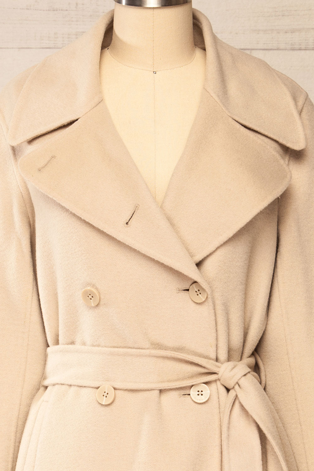Strasbourg Long Beige Wool Coat w/ Belt | La petite garçonne no collar