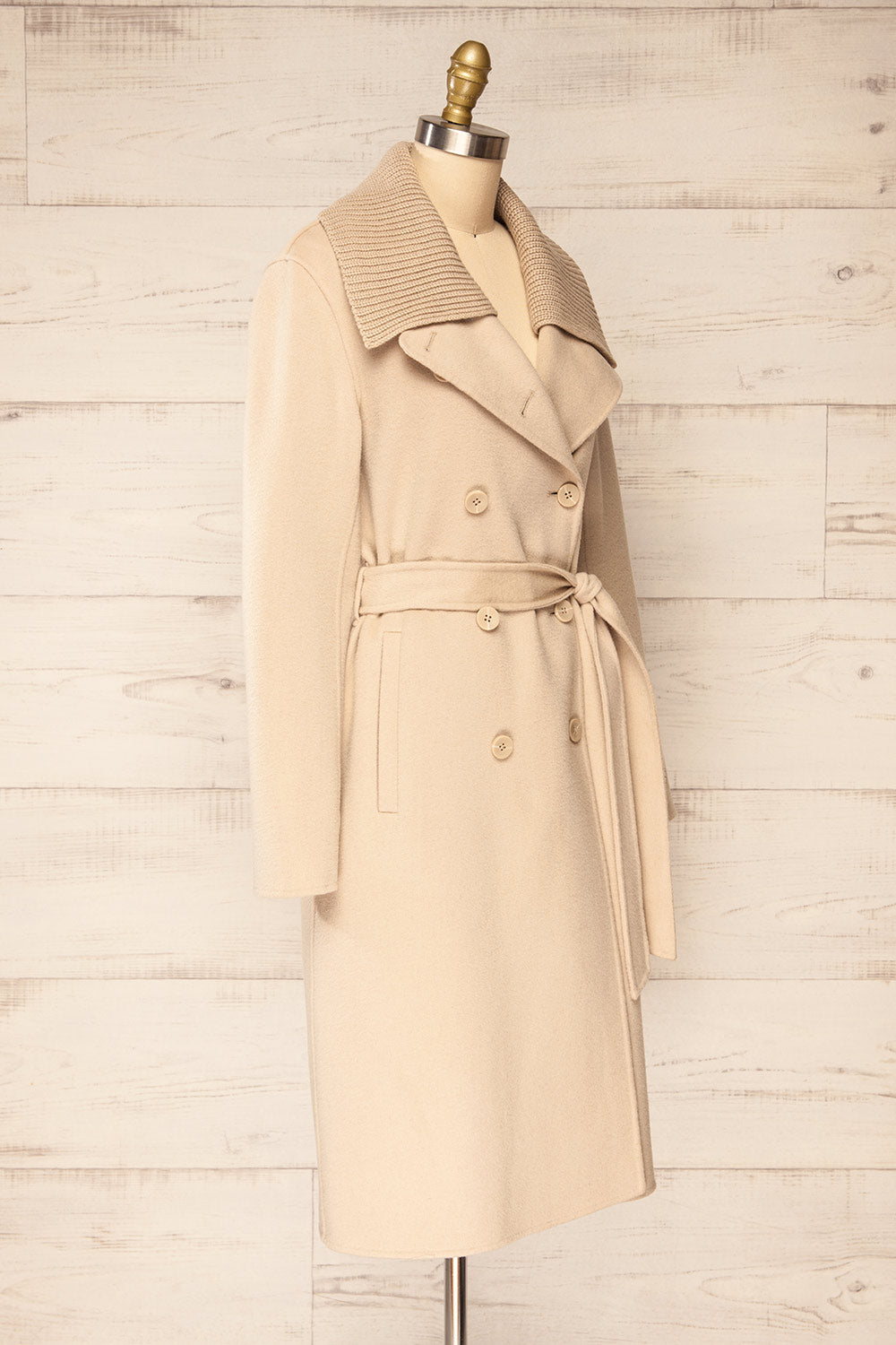 Strasbourg Long Beige Wool Coat w/ Belt | La petite garçonne side view