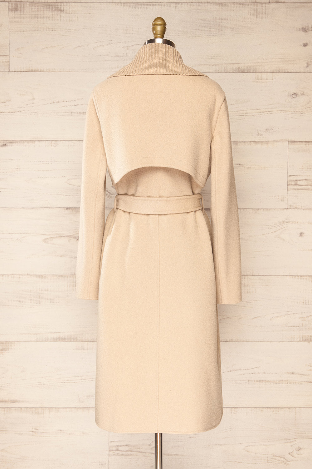 Strasbourg Long Beige Wool Coat w/ Belt | La petite garçonne back view