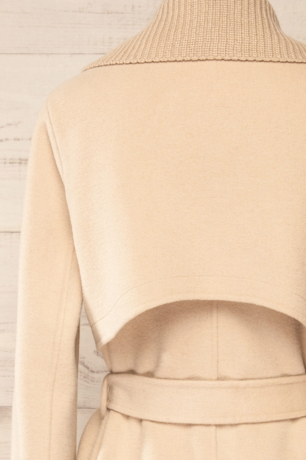 Strasbourg Long Beige Wool Coat w/ Belt | La petite garçonne back close-up