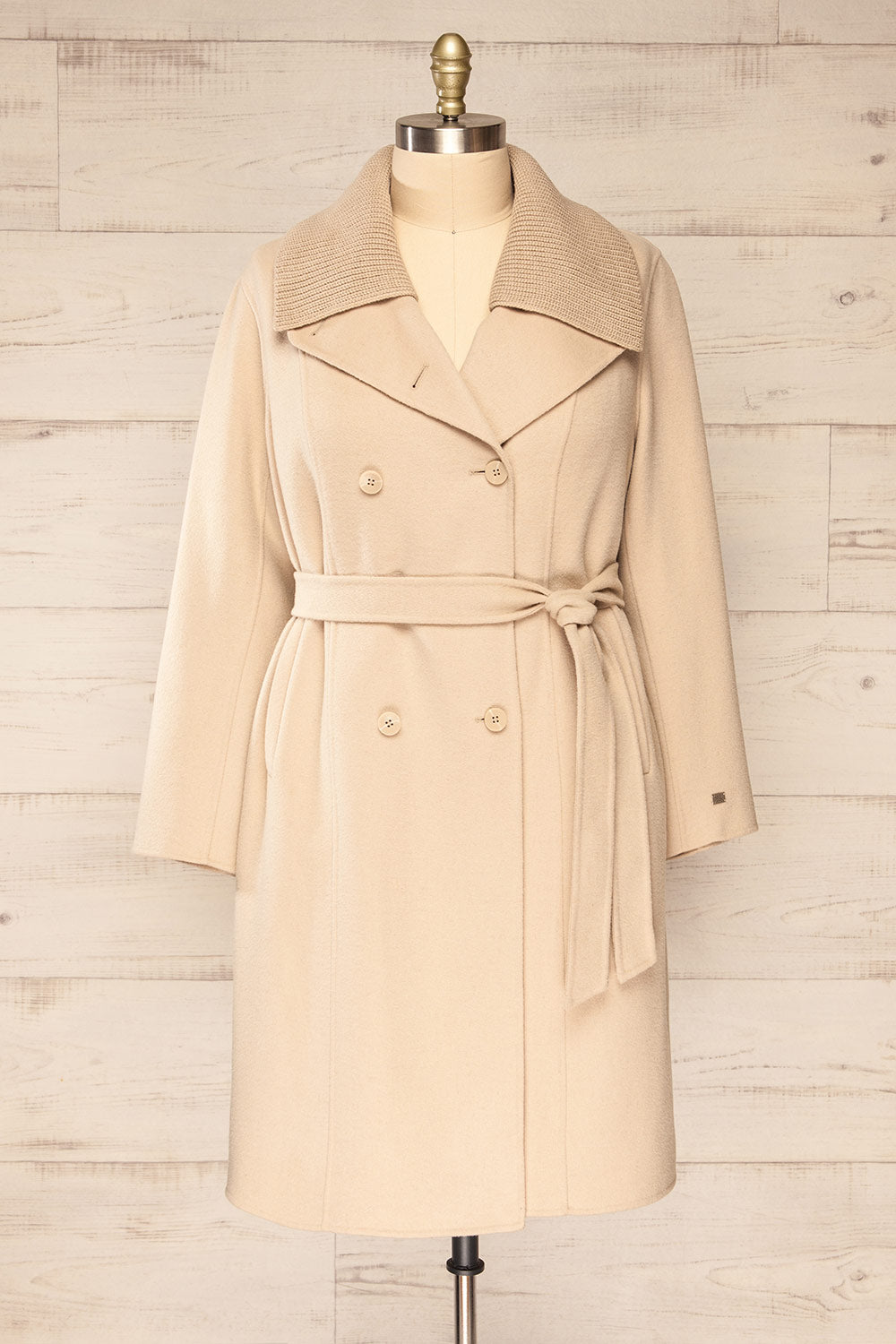 Strasbourg Long Beige Wool Coat w/ Belt | La petite garçonne front plus size