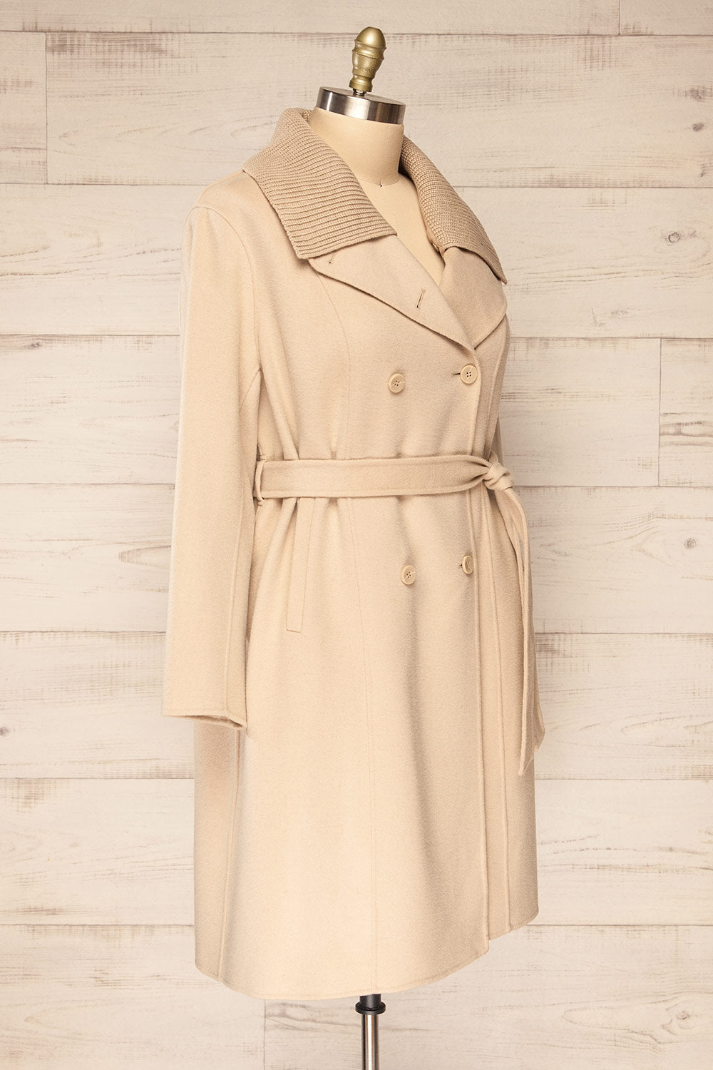 Strasbourg Long Beige Wool Coat w/ Belt | La petite garçonne side plus size