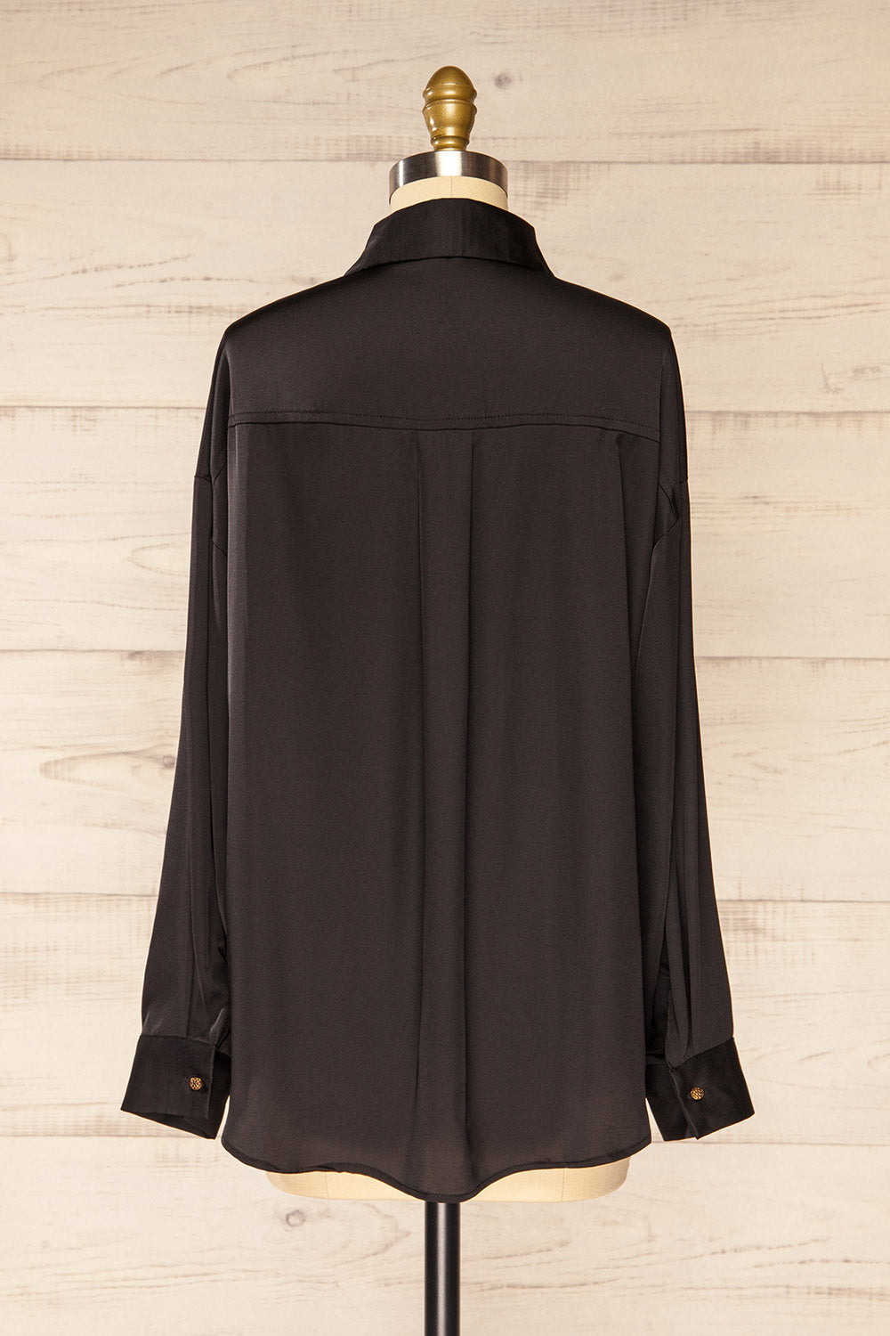 Stratford Black Satin Shirt w/ Double Buttons | La petite garçonne back view