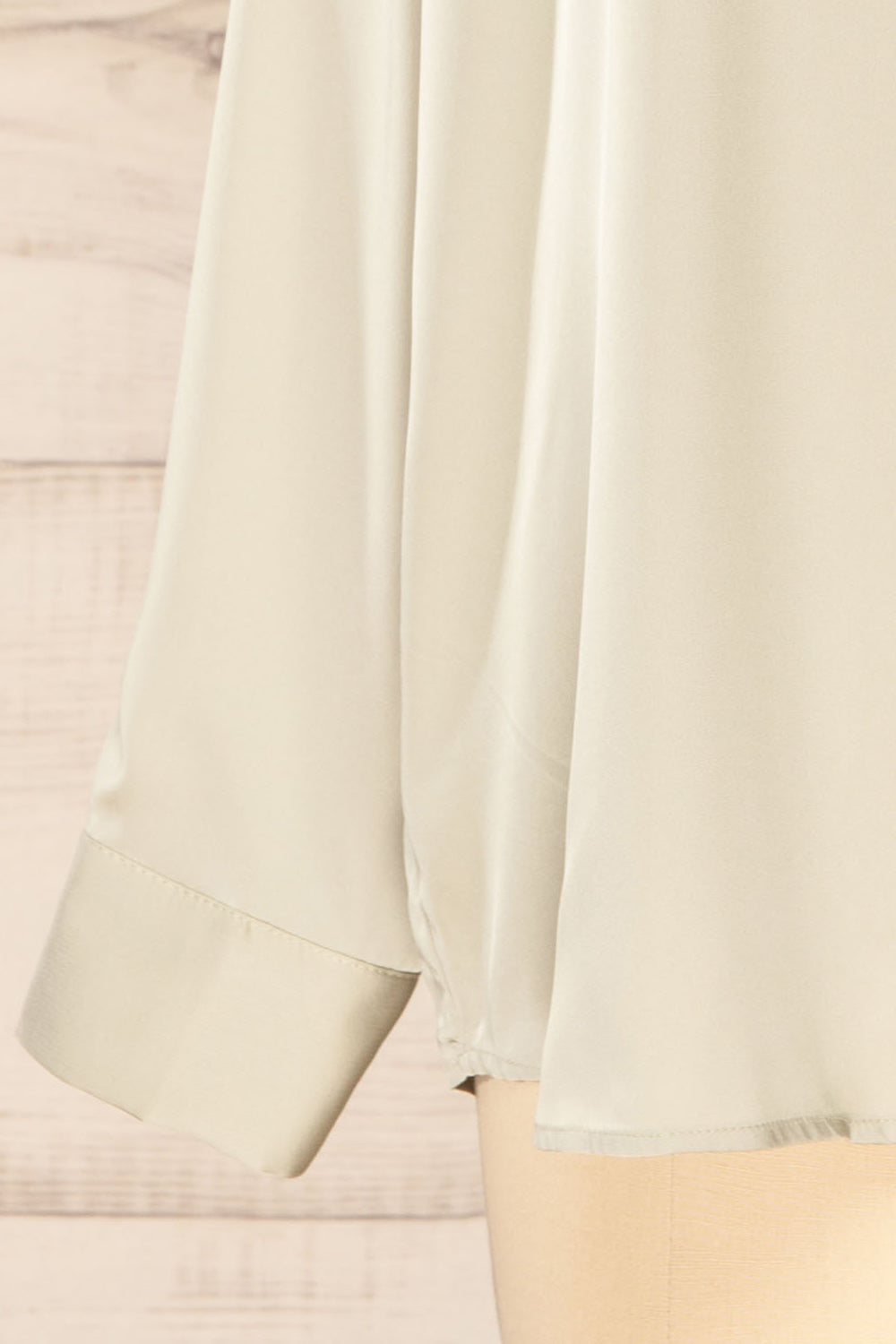 Stratford Sage Satin Shirt w/ Double Buttons | La petite garçonne sleeve