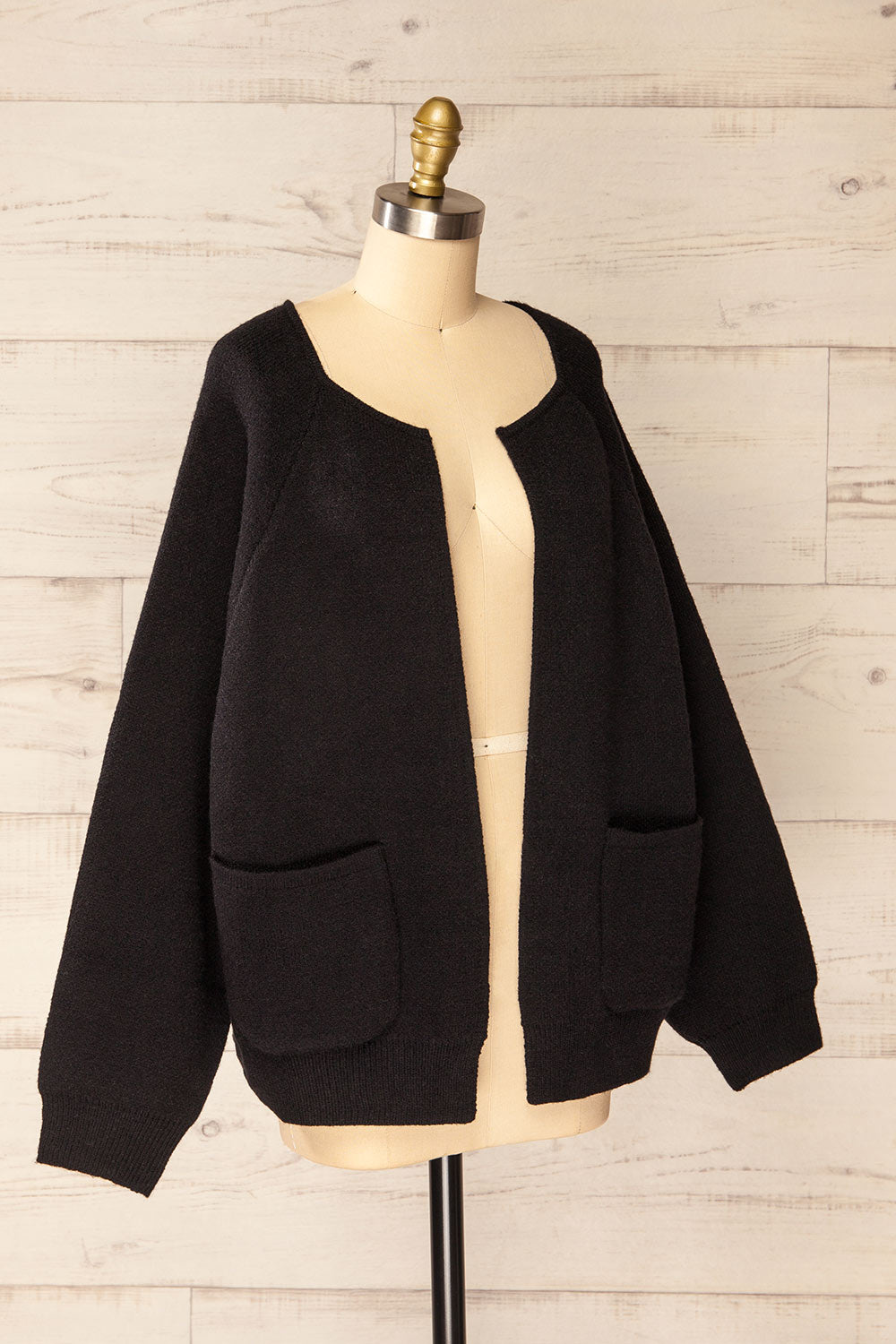 Stuttgart Black Thick Knit Open Cardigan | La petite garçonne side view