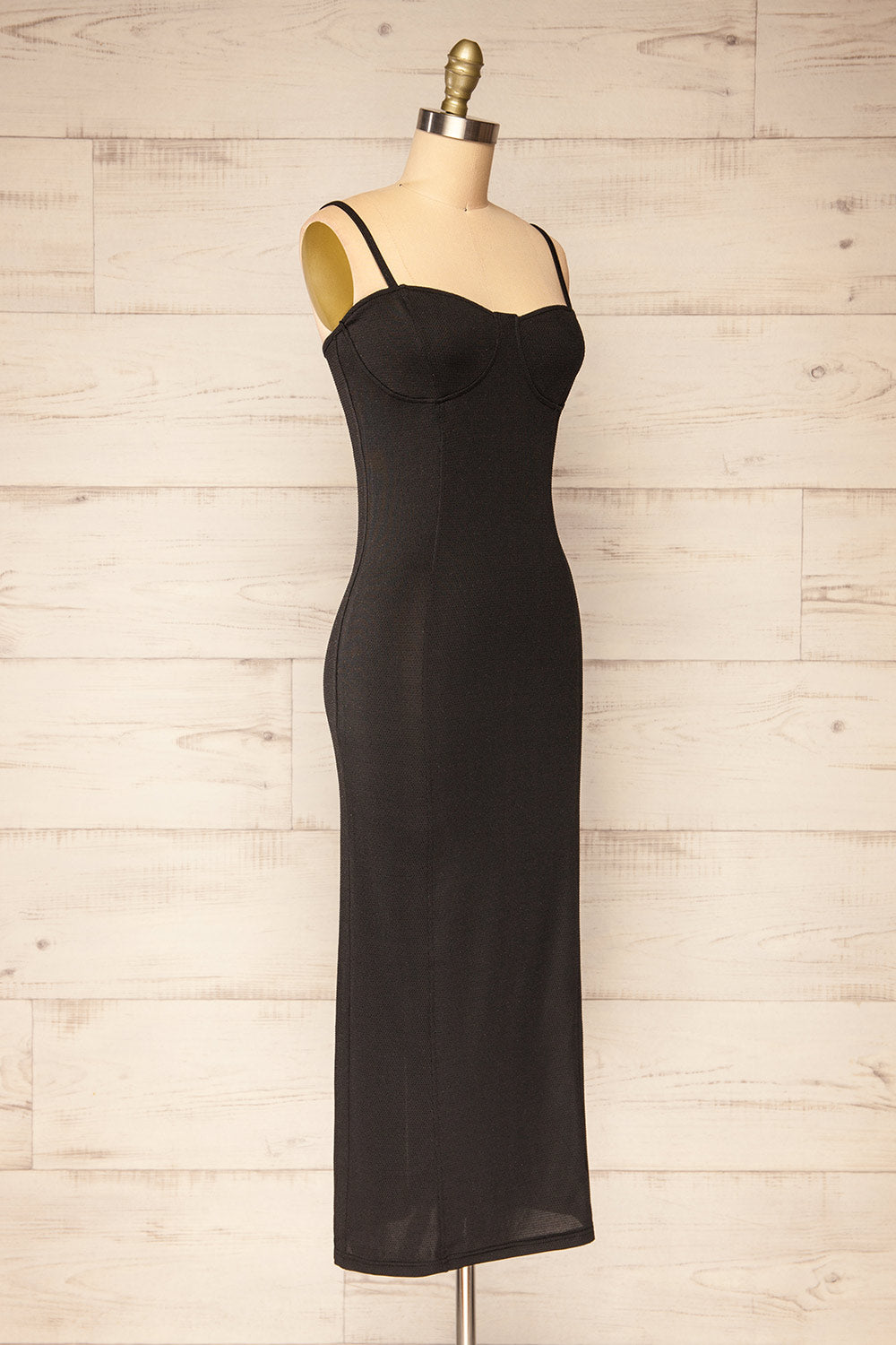 Suai Black Fitted Midi Dress w/ Back Slit | La petite garçonne side view