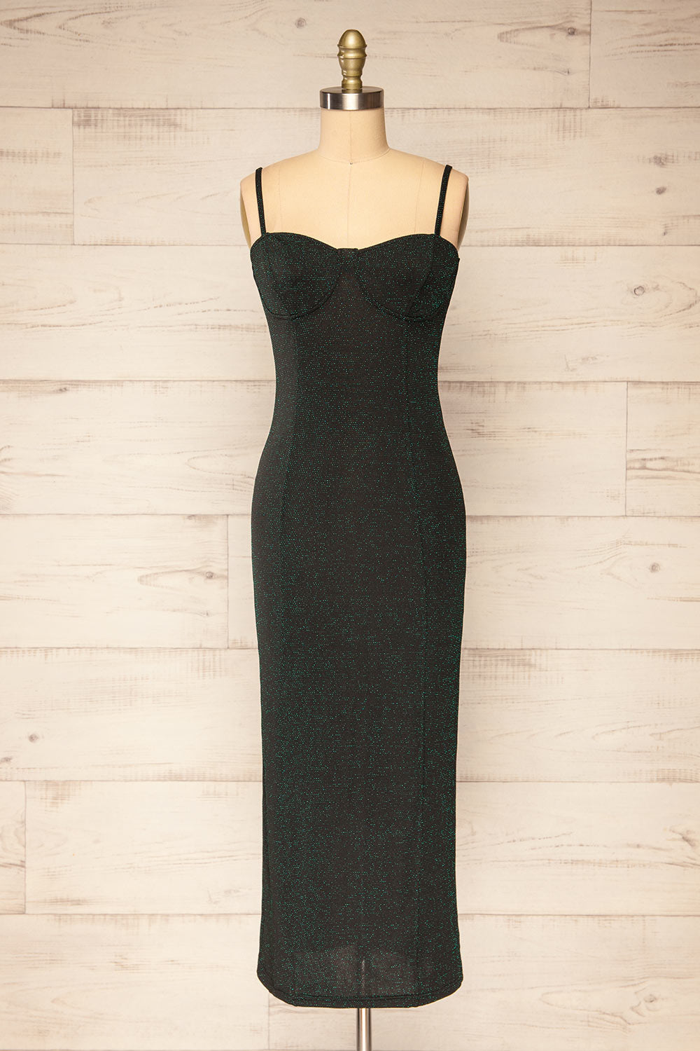 Suai Green Fitted Midi Dress w/ Back Slit | La petite garçonne front view