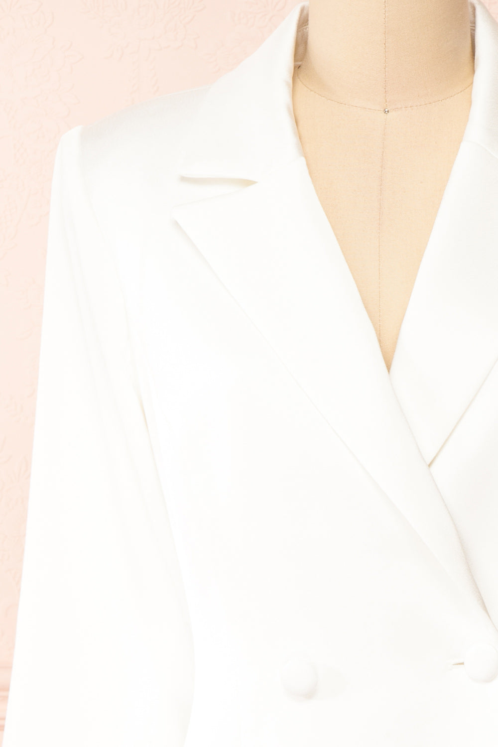 Subin Short Ivory Satin Blazer Dress | Boudoir 1861 front close-up