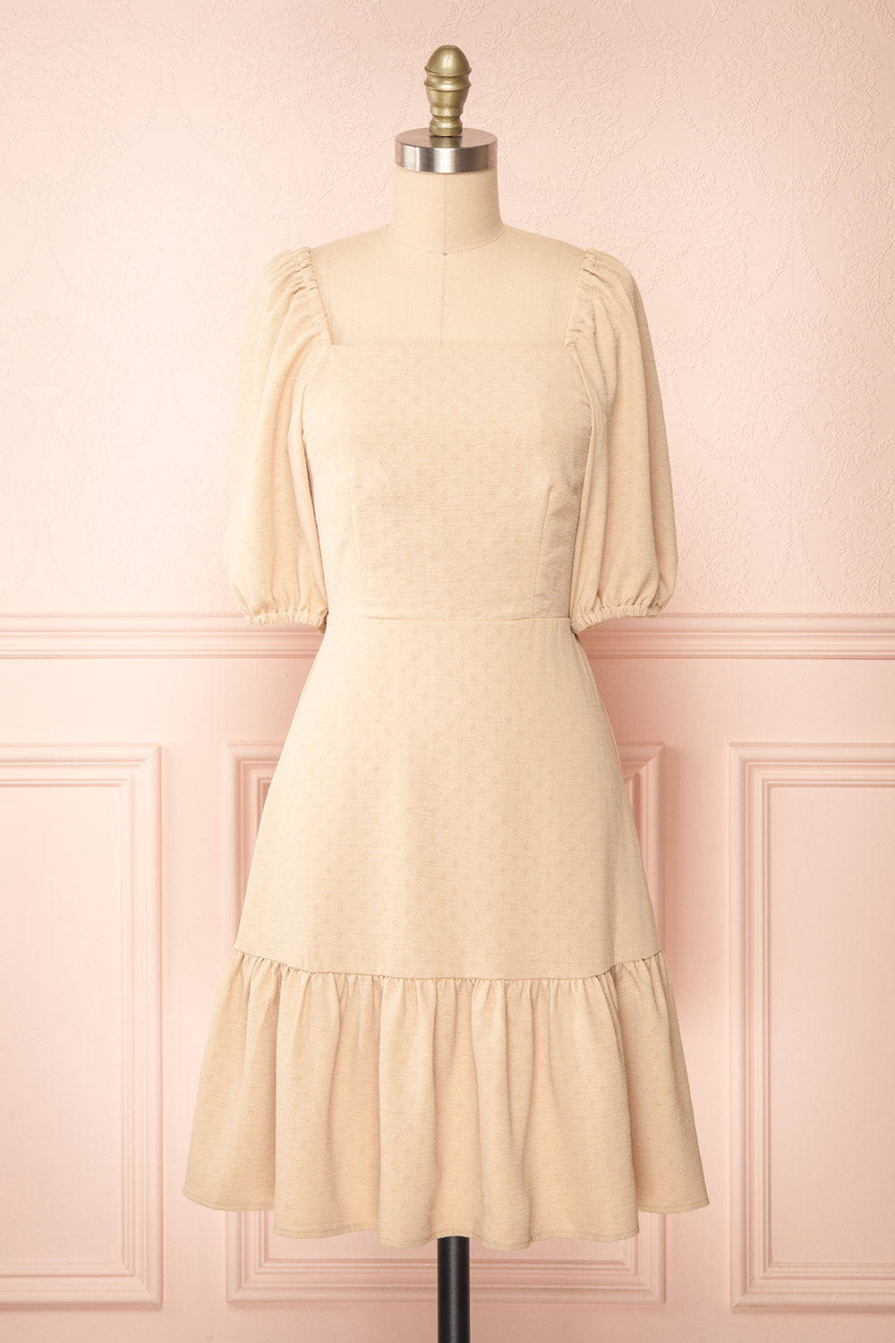 Suki Short Beige Dress w/ Open-Back | Boutique 1861 Suki Short Beige Dress w/ Open-Back | Boutique 1861