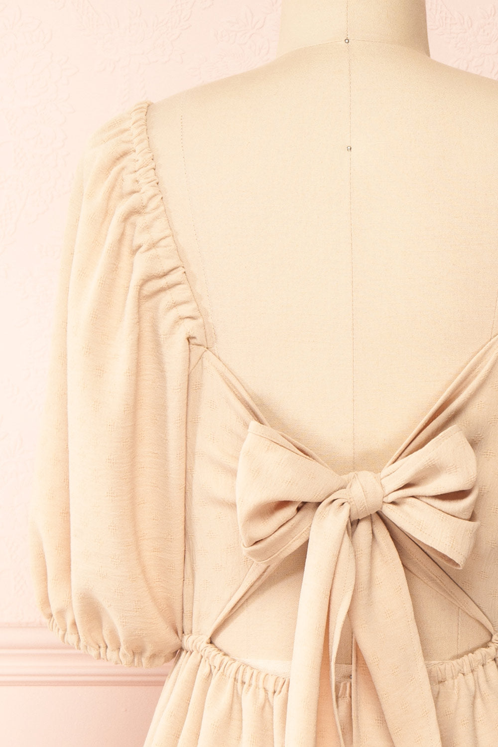 Suki Short Beige Dress w/ Open-Back | Boutique 1861 back close-up