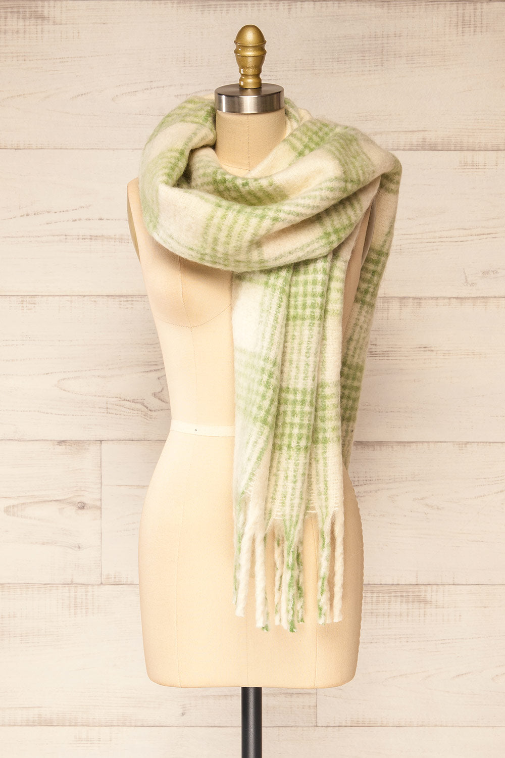 Suleja Green Plaid Soft Knit Scarf | La petite garçonne side view