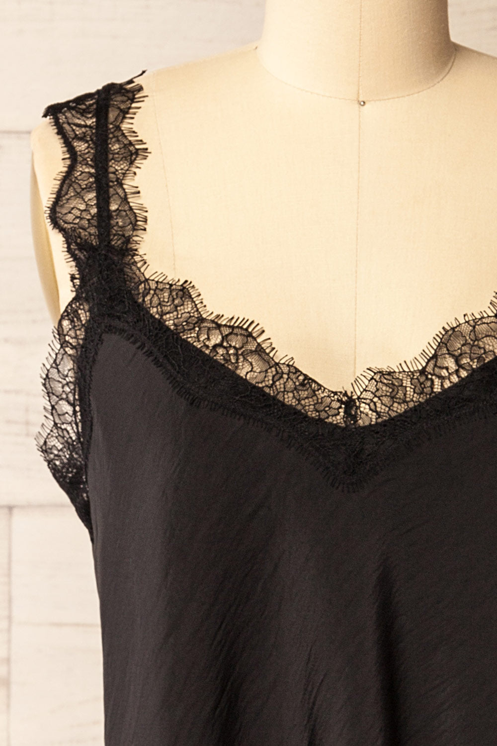 Suva Black V-Neck Satin Tank Top | La petite garçonne front