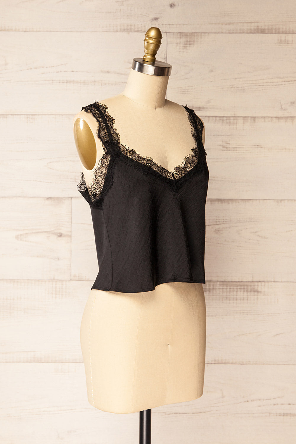 Suva Black V-Neck Satin Tank Top | La petite garçonne side view