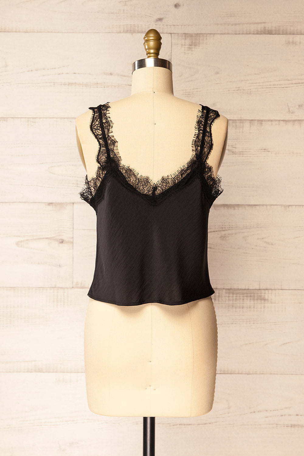 Suva Black V-Neck Satin Tank Top | La petite garçonne back view