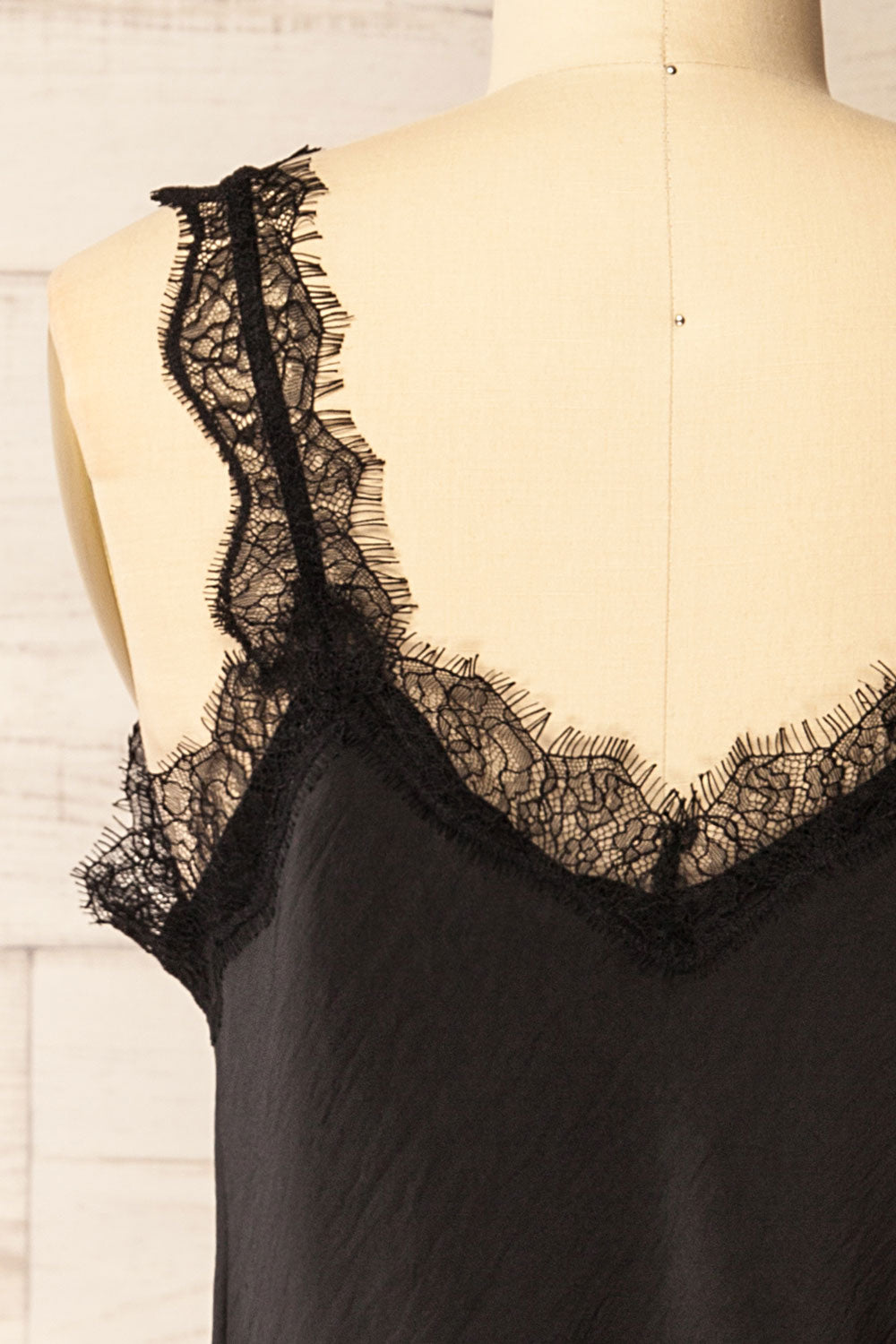 Suva Black V-Neck Satin Tank Top | La petite garçonne back