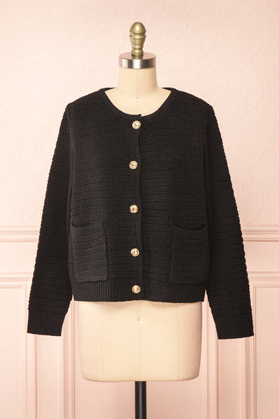 Suzie Black Oversized Knit Cardigan | Boutique 1861 front view