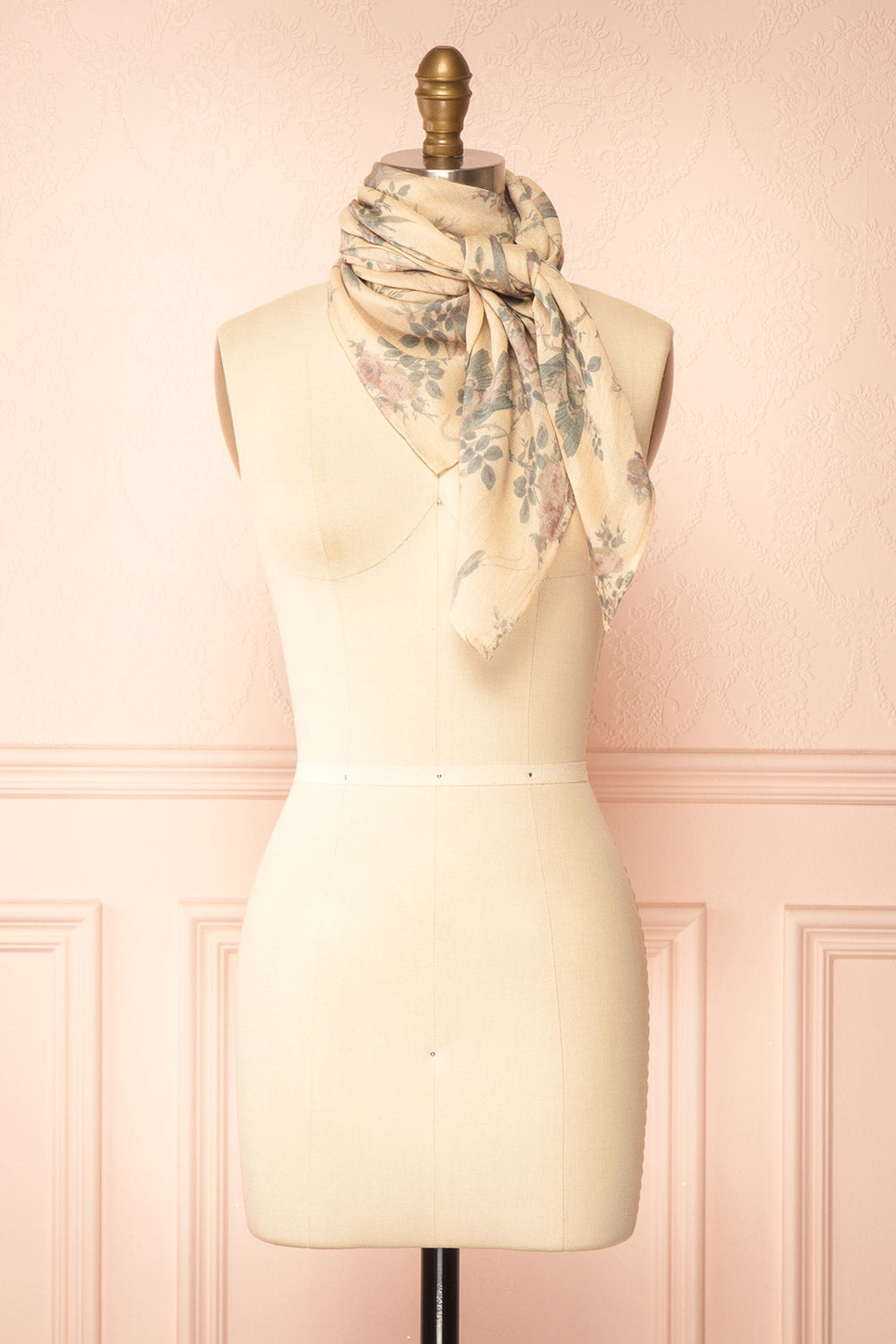 Swallows Light Square Scarf with Floral Pattern by April Cornell | Boutique 1861 side view