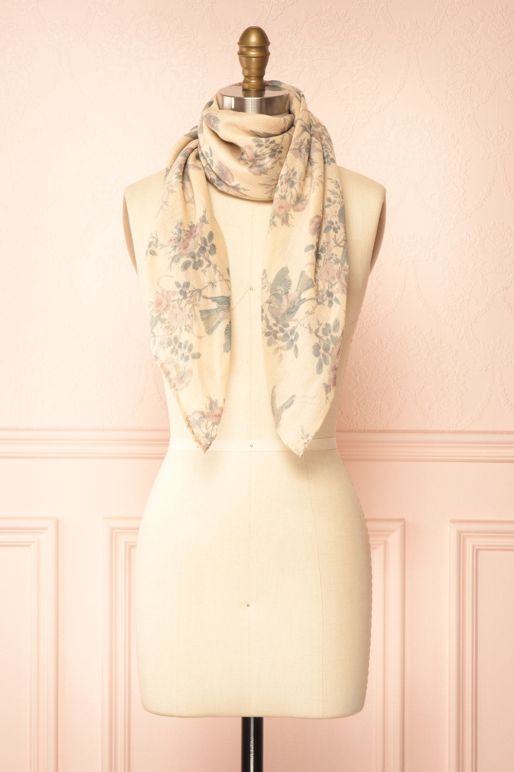 Swallows Light Square Scarf with Floral Pattern by April Cornell | Boutique 1861 middle view