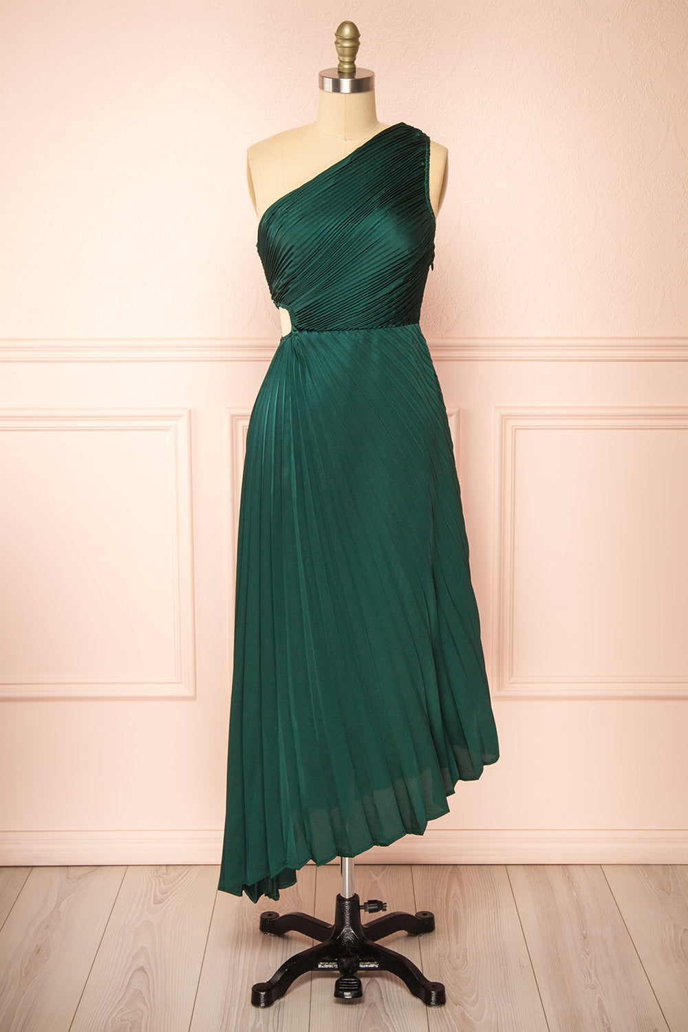 Swifty Green Asymmetrical Pleated Satin Dress | Boutique 1861 Swifty Green Asymmetrical Pleated Satin Dress | Boutique 1861