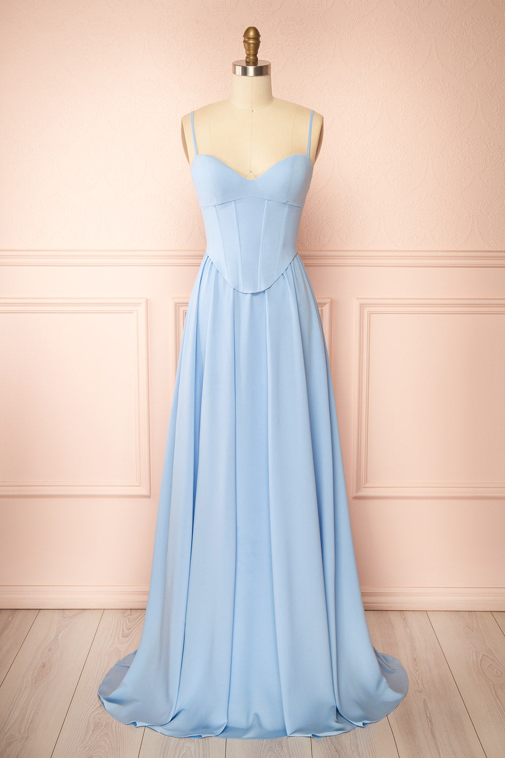 Syana Blue Long Chiffon Corset Dress with Scarf | Boutique 1861 front view