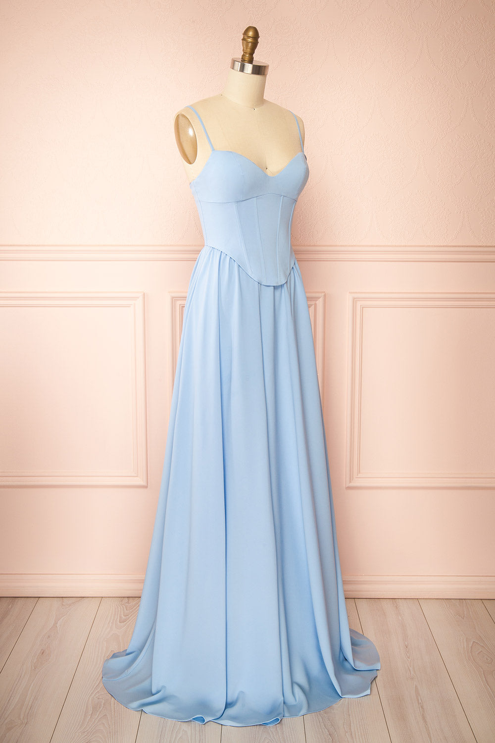 Syana Blue Long Chiffon Corset Dress with Scarf | Boutique 1861 side view