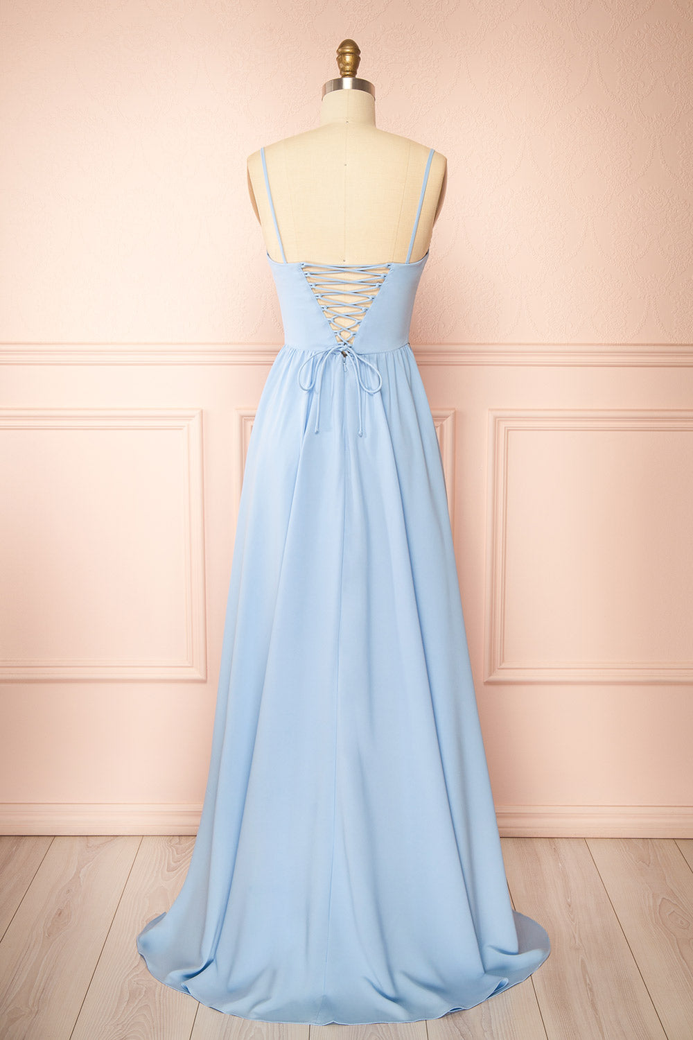 Syana Blue Long Chiffon Corset Dress with Scarf | Boutique 1861 back view