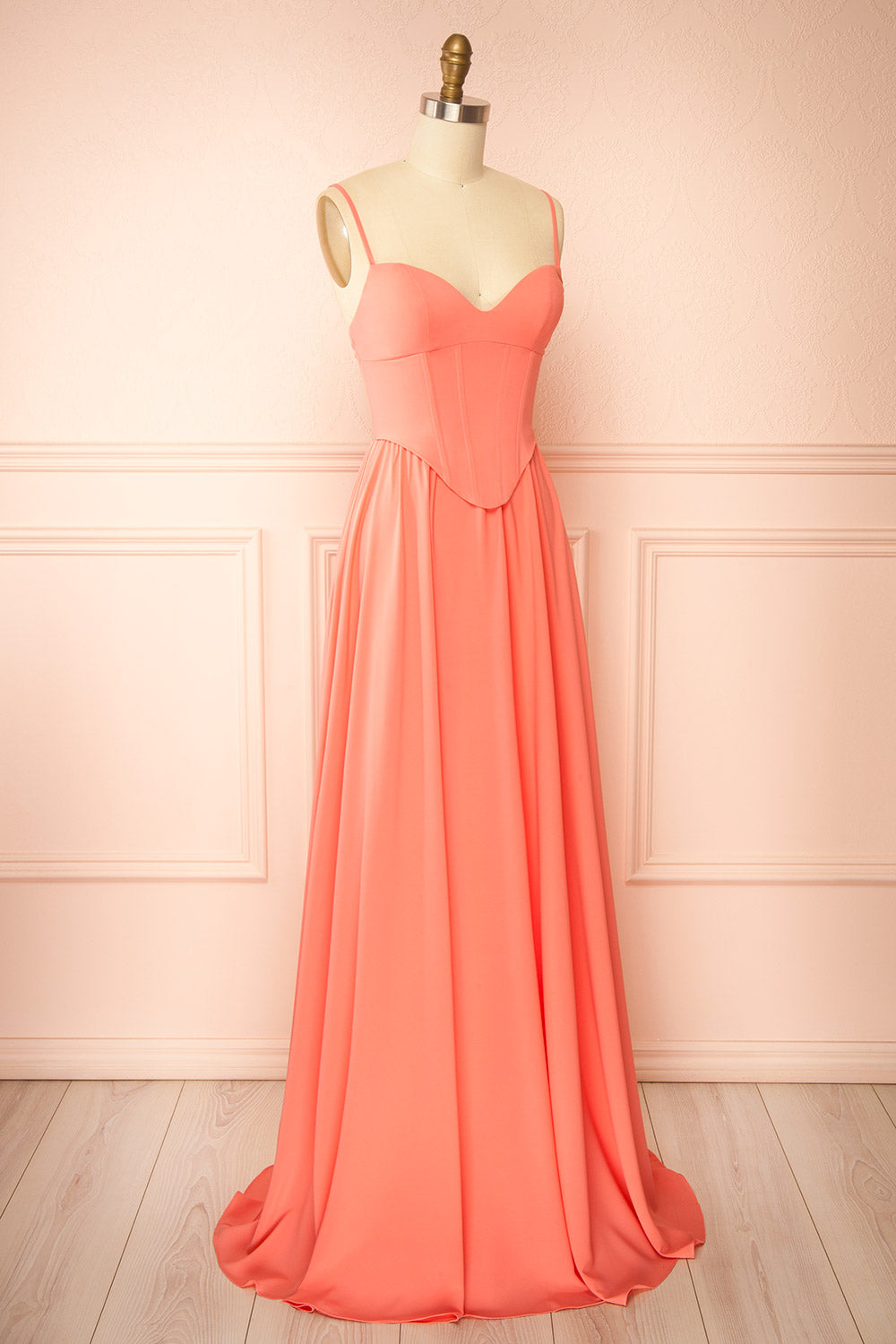 Syana Coral Long Chiffon Corset Dress with Scarf | Boutique 1861 side view